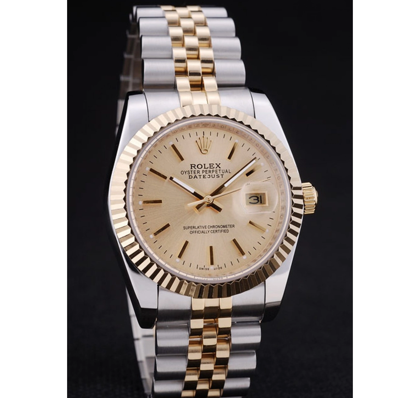 AAA Replica Watches Gold 7450 Rolex Ribbed Bezel Datejust Dial 0724
